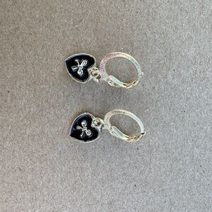 Silver Black Bow Clasp Hoop Earrings